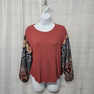 Silvergate Blouse Thermal Rust Blue Boho Grunge Patchwork S